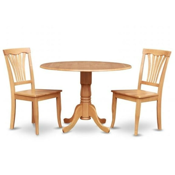 East West Furniture  3PC Kitchen Round Table with 2 Drop Leaves and 2 Chairs with Wood Seat