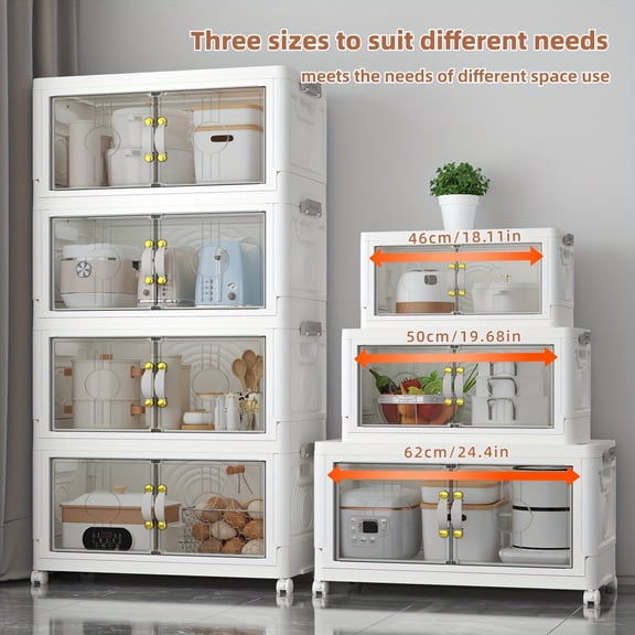 Extra Large Folding Storage Cabinet with Lids, Collapsible Stackable Bins on Wheels, Foldable Organizer for Closet, Bedroom, Office, Kitchen & Room Decor