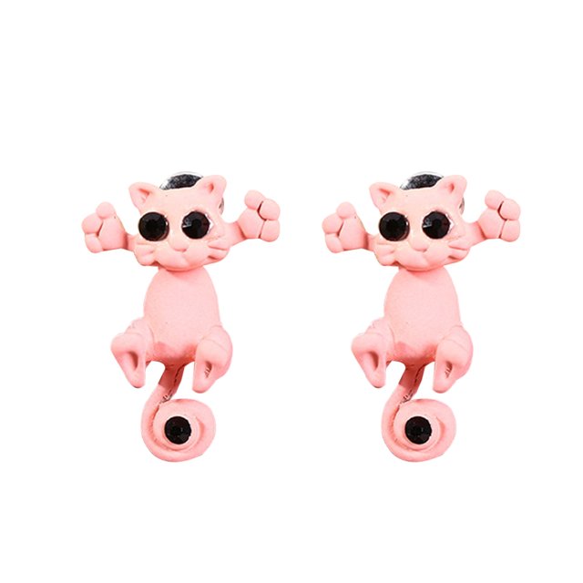 1 par de pendientes de oreja de gato para mujer, pendientes de oreja de dibujos animados de animales, pendientes de empuje hacia atrás, Ropa, zapatos y accesorios Miscelánea rosa claro + negro Minnieouse PS6856-05