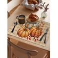 thumbnail image 3 of Orange Pumpkin Placemats Set of 1 Thanksgiving Autumn Watercolor Yellow Striped Heat Insulation Washable Place Mats, Rustic Non-Slip Table Mats for Dining Table Party Kitchen Decor,13x19 Inch, 3 of 4