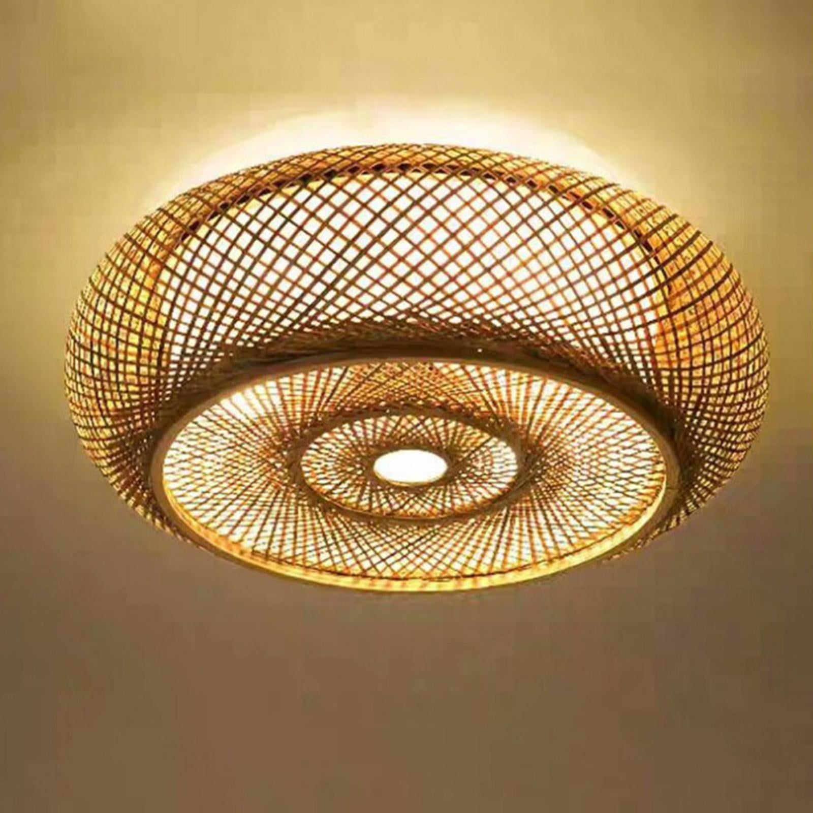Bambou Lanterne Lustre Réglable Hauteur Plafonnier Rétro Lustre Lustre