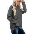 thumbnail image 2 of Women's Casual Solid Sweatshirts Long Sleeve Crew Neck Tops Loose Pullovers, 2 of 4