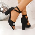 thumbnail image 4 of Rokment Womens Sparkly Rhinestones Dressy Sandals High Heels for Ladies Bride Wedding Fashion Glitter Black Suede Open Toe Chunky Block Heeled Ankle Strap Summer Dress Pumps C Size 7.5, 4 of 7