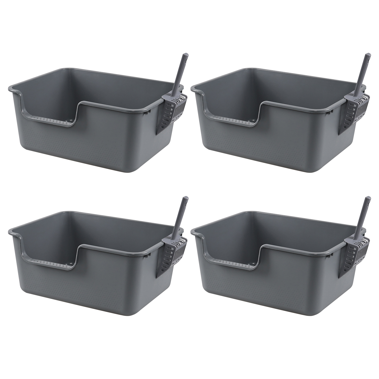 Obstnny 4-Pack Plastic Open Top Cat Litter Box, Litter Box with High Sides, Gray