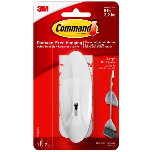 Command wire hook, white, large, 1 hook, 2 strips/pack, 5 pack