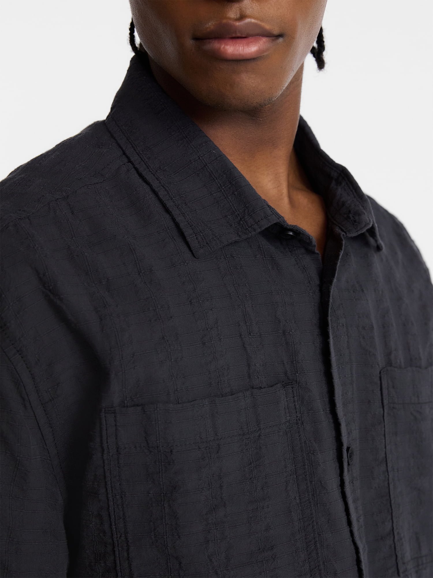No Boundaries Textured Grid Boxy Fit Resort Shirt, Men's XS-5XL