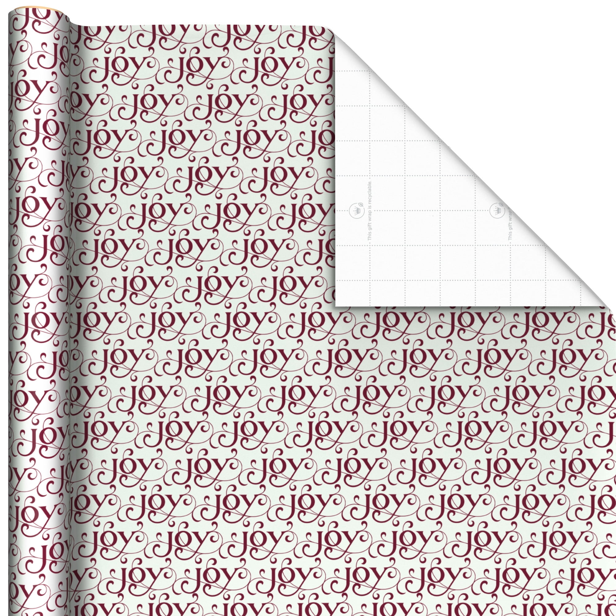 Hallmark Elegant Christmas Wrapping Paper Rolls (3 Rolls: 120 Sq. Ft. Total) Red "Joy" on White, Santa Claus and "Happy Holidays" on Red, Painted Poinsettia on Hunter Green