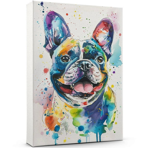 French Bulldog Canvas Wall Art, Modern Cute Colorful French Bulldog Canvas Dog Art Pictures Wall Decor for Kids Bedroom Decoration Unframed 8x12 inches