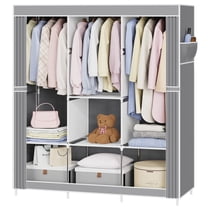 Riousery Portable Wardrobe Closet, 49 Inch Closet Storage with Clothes Rack,  Metal Frame with Dustproof Fabric Cover, Grey