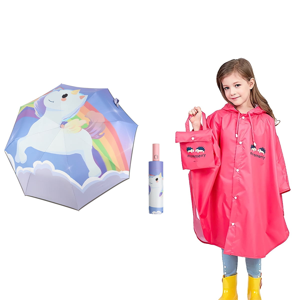 Kepooman L Size Kids Rose Red Cartoon Slicker & Purple Portable Fully Automatic Children's Umbrella, Cartoon Raincoat with Children's Brim & Storage Bag Kepooman L Size Kids Rose Red Cartoon Slicker & Purple Portable Fully Automatic Children's Umbrella, Cartoon Raincoat with Children's Brim & Storage Bag