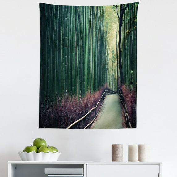 Travel Tapestry, Bamboo Grove in Arashiyama Kyoto Japan, Fabric Wall Hanging Decor for Bedroom Living Room Dorm, 5 Sizes, Hunter Green Umber, by Ambesonne