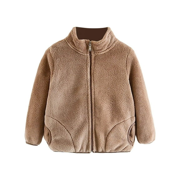 Povozer Toddler Winter Coat Fleece Zip up Hooded Warm Fuzzy Baby Jacket(Khaki,18-24M)