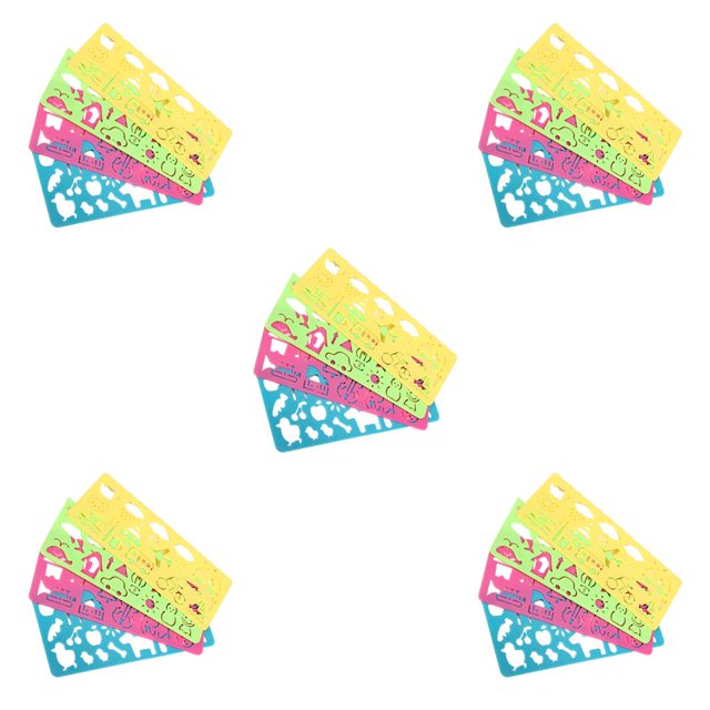 crativent Lot de 4 Gabarits de Dessin Portables pour Enfants, Règle, Symboles Graphiques Adorables, Papeterie Ajourée, Motif Aléatoire, 4 Pcs, 5 Ensembles