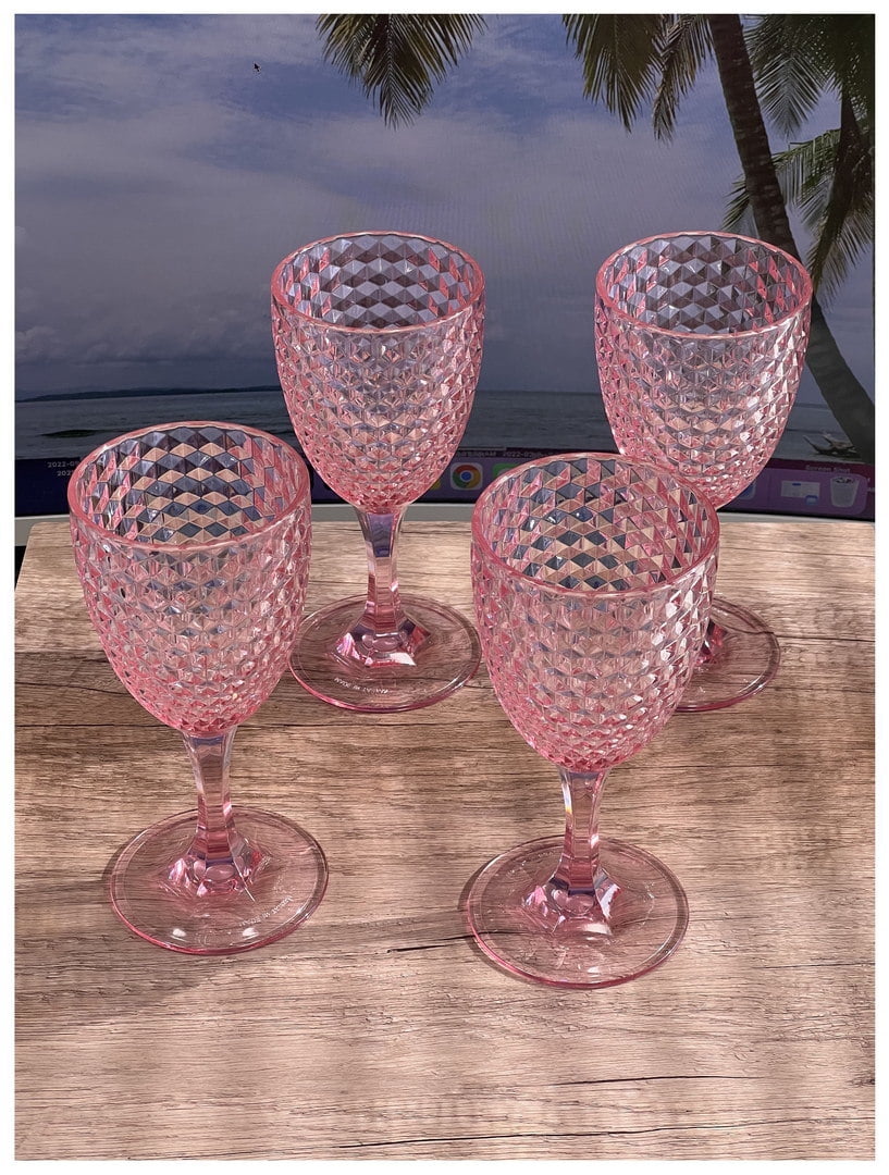 Acrylic Diamond Cut Wine Glass - Pink 12 oz. Set of 4