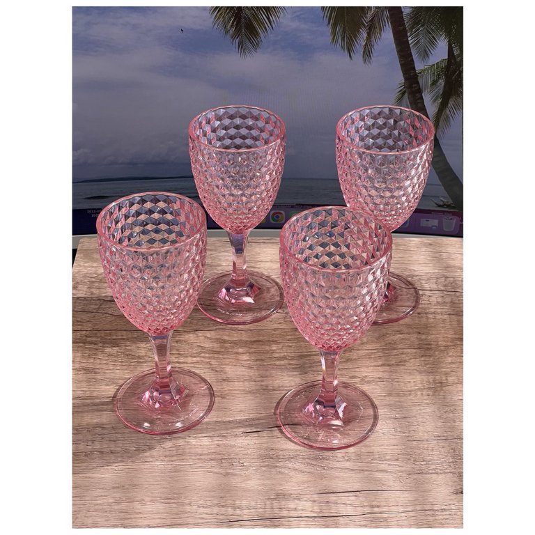 LeadingWare Group Acrylic Diamond Cut Wine Glass Set, Pink, 12 oz, Durable  and Stylish - Walmart.com