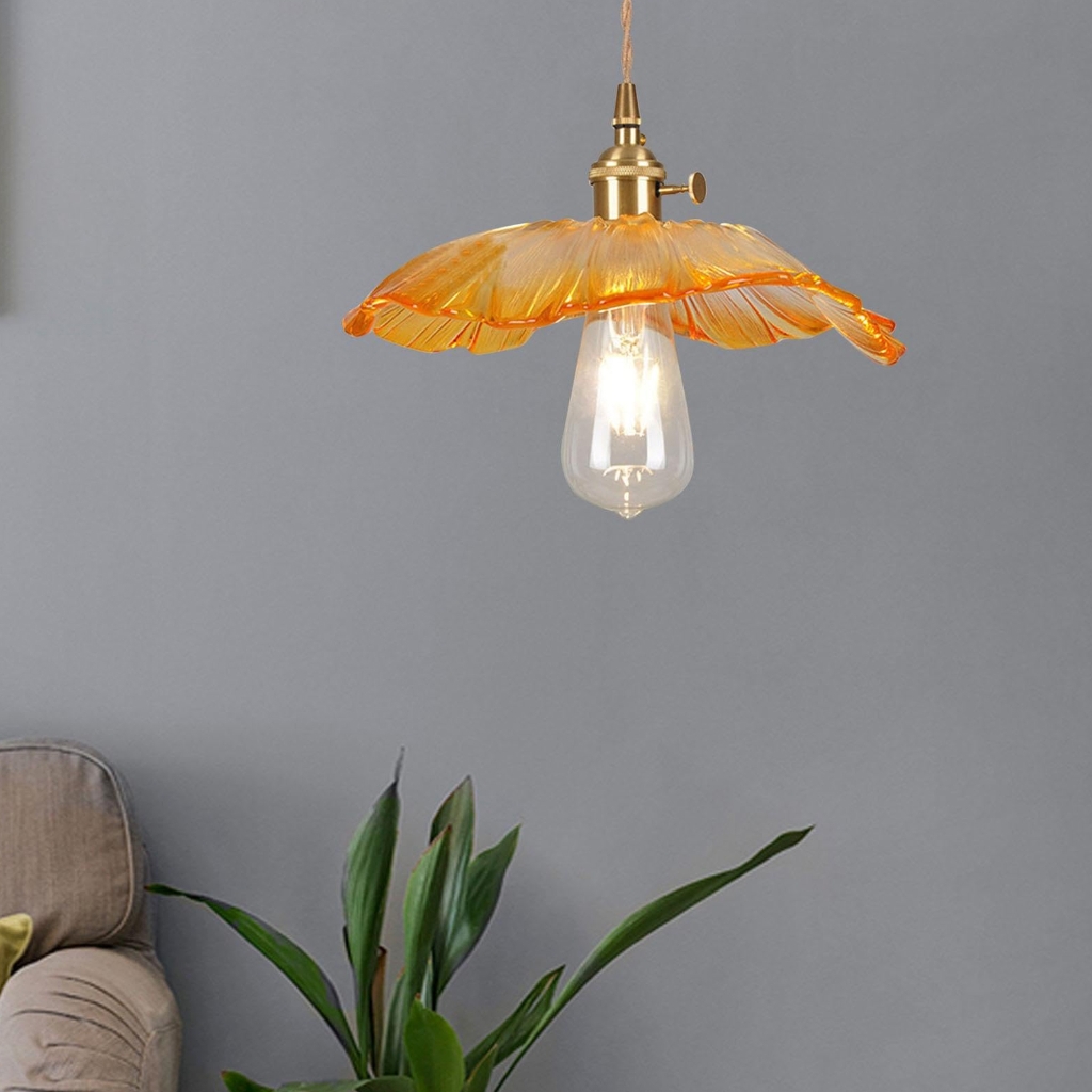 Sinyiin Decorative Flower Glass Chandelier Hanging Lamp Ceiling Light for Restaurant Kitchen Bedside Easy to Installation