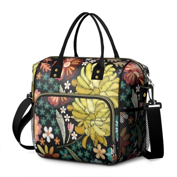 Pioneer Flower Floral Print Pattern Womens Lunch Box for Work,Insulated Large Lunch Bag for Tween and Teen,Loncheras Para Mujer,Leakproof Adult Lunch Bag for Work,Beach,Travel,Picnic,Camping