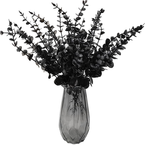 38PCS 15 Black Artificial Eucalyptus Stems Faux Halloween Flowers Eucalyptuses Real Touch Leaf Centerpiece Home Decor