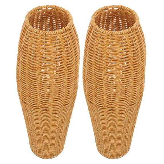 RENACLIPY Imitation Rattan Vase Tall Brown Plastic Woven for Indoor Decoration 2Pcs