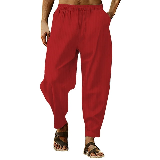 Ketyyh-chn99 Mens Sweatpants Relaxed Fit Lounge Pants Linen Pants Athletic Drawstring Trousers RD2,S