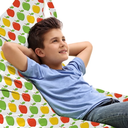 Colorful Lounger Chair Bag  Apples and Leaves Summer Harvesting Healthy Eating Tasty Graphic  High Capacity Storage with Handle Container  Lounger Size  Mustard Dark Pink and Green  by Ambesonne