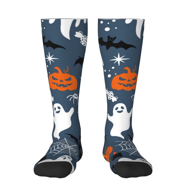 Fotbe Halloween Calcetas Divertidas Estampadas para Hombre y Mujer, Calcetas de Algodón hasta la Rodilla para Caminar, Correr, Enfermería y Embarazo