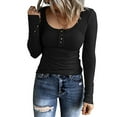 thumbnail image 2 of Long Sleeve Shirts for Women Low Cut Henley Top Ribbed Knit Shirt Slim Fit Tops Scoop Neck Ribbed Knit Shirts Tops Womens Clothing Cheap, 2 of 8