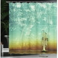 thumbnail image 4 of Ambesonne Music Shower Curtain, Old Worn Trumpet Grungy, 69"Wx84"L, Sea Green Brown, 4 of 5