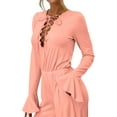 thumbnail image 4 of Doublju Womens Sexy Deep V Neck Long Sleeve Wrap Drawstring Waist Corset Lace Up Jumpsuit, 4 of 4