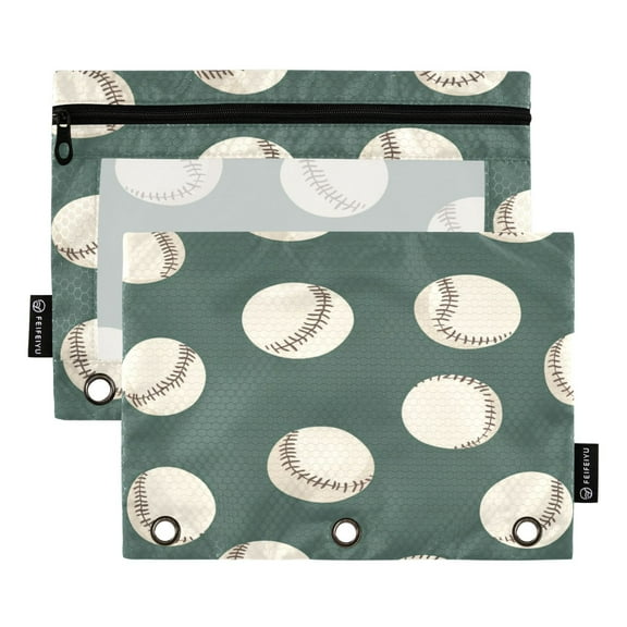 2 Pack Flip Folders with Clear PVC Window Binder Pouches 3-Ring Binder Organizer for Office & Home Green Baseball Pattern