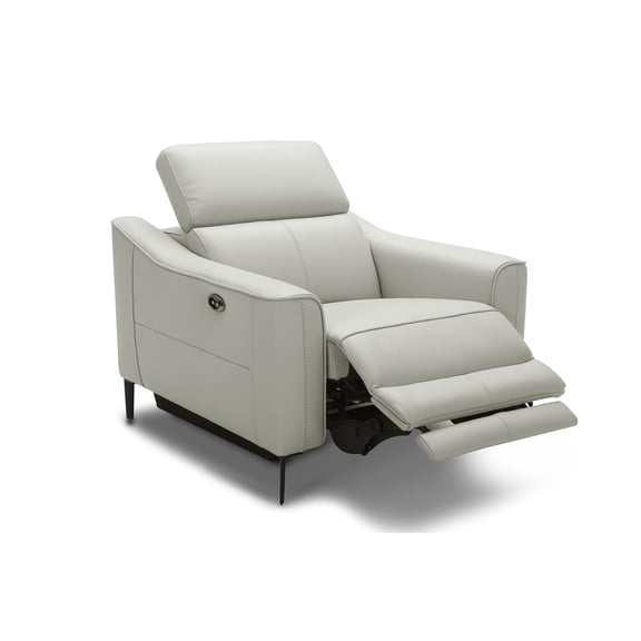 Pemberly Row Modern Leather Armchair with Electric Recliner in Gray