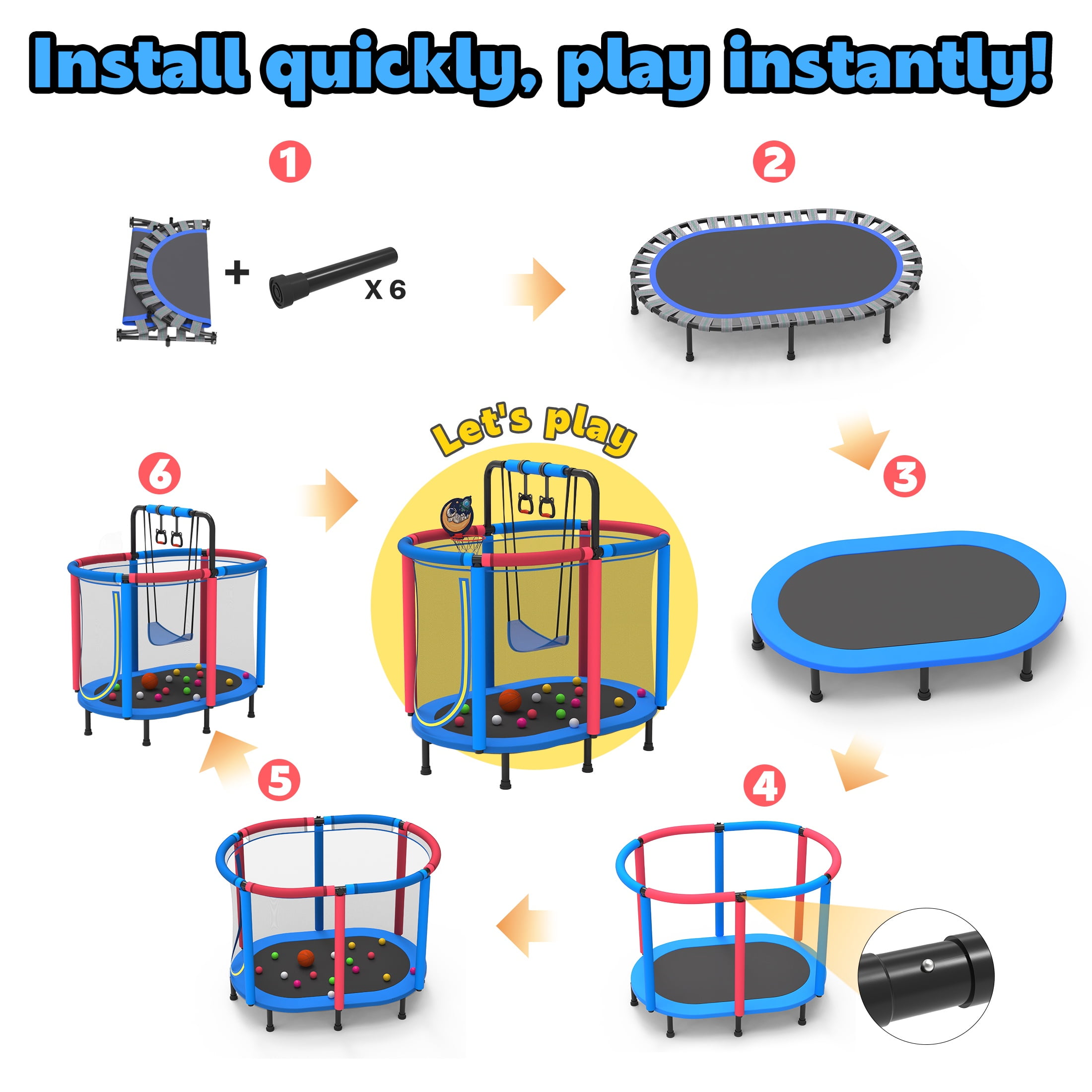 60" Toddler Trampoline with Safety Enclosure Net, SEGMART Upgraded Kids Trampoline with Basketball Hoop, Swing, Rings, Balls, Indoor Outdoor Mini Trampoline Birthday Gift for Kids Ages 3-9