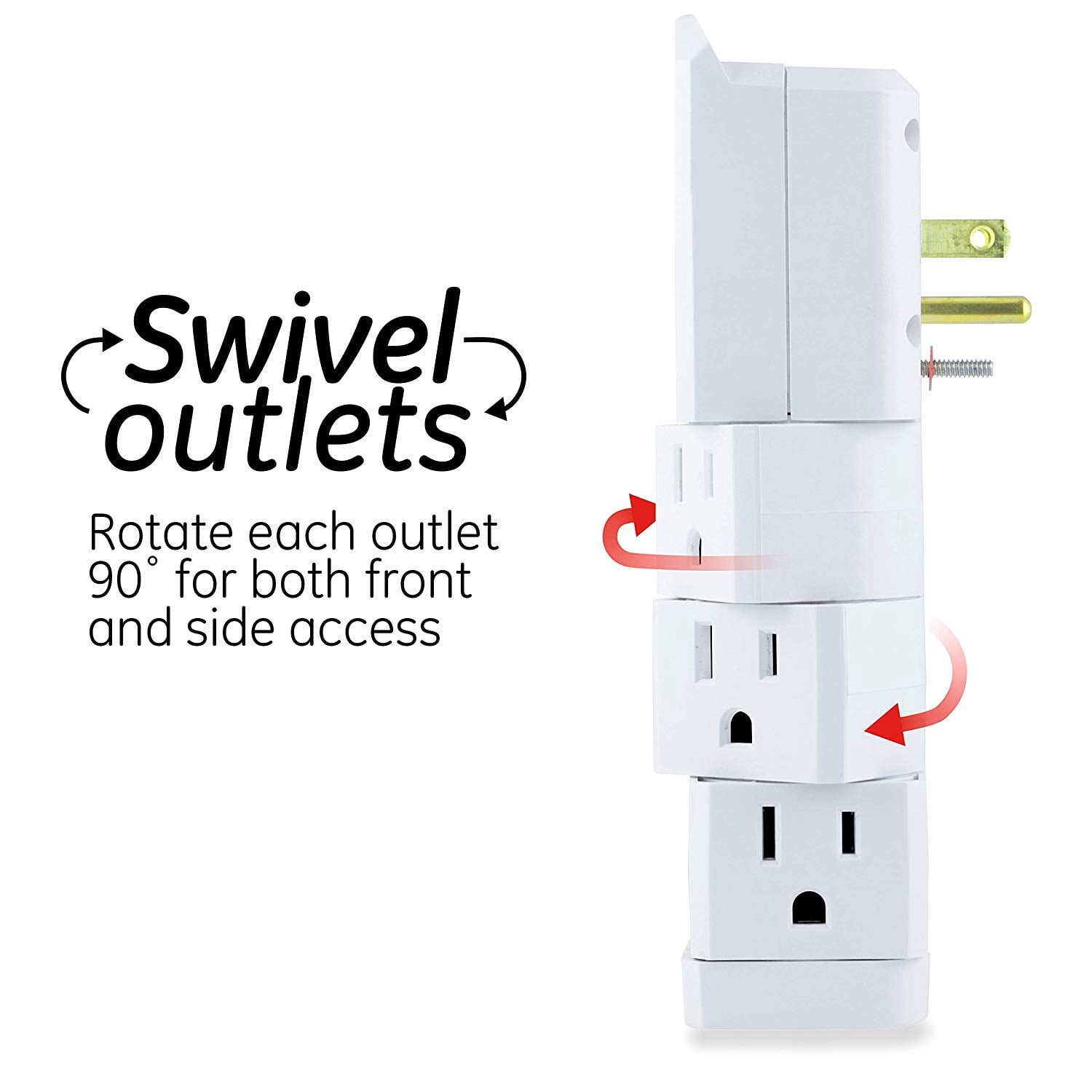 GE Pro 6-Grounded Outlet Surge Tap, Swivel Outlets, White - 37063