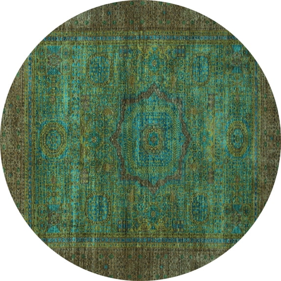 Ahgly Company Indoor Round Abstract Light Blue Modern Area Rugs, 3' Round