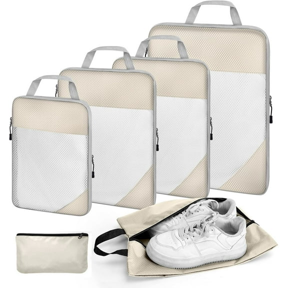 6 Set Compression Packing Cubes for Suitcases, Travel Accessories Suitcases Lightweight Luggage Organizers Bag Travel Essentials Compression Bags for Carry on Suitcases Men Women