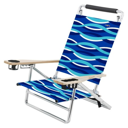 Copa 5 Position Lay Flat Aluminum Beach Chair With Wooden Arms Copa 5 Position Lay Flat Aluminum Beach Chair With Wooden Arms