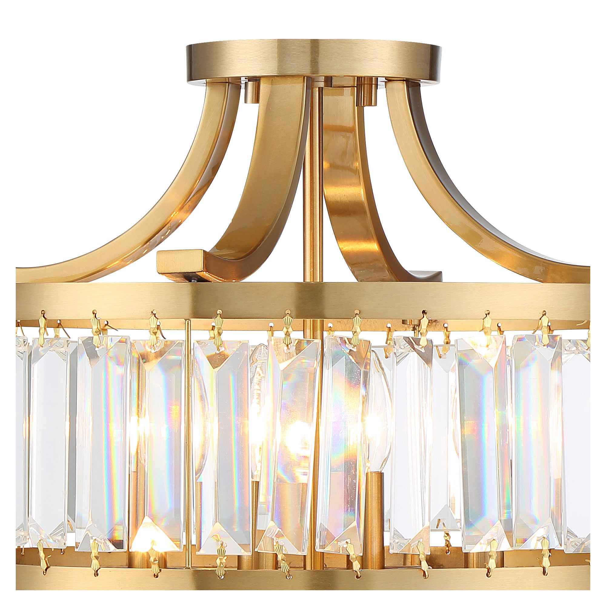 Possini Euro Design Prava 16 1/2" Traditional Semi Flush-Mount Ceiling Light Fixture Kitchen Foyer Drum Round Brass Finish Crystal