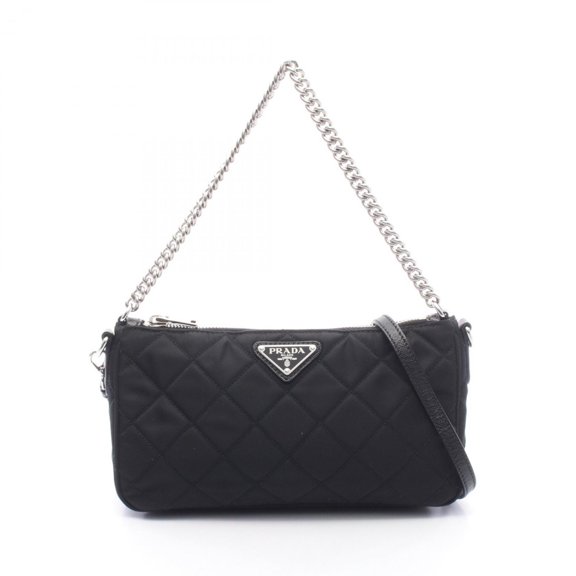 Pre-Owned Prada quilted 2-way shoulder bag/handbag, nylon and leather, women's, black, 1BH026