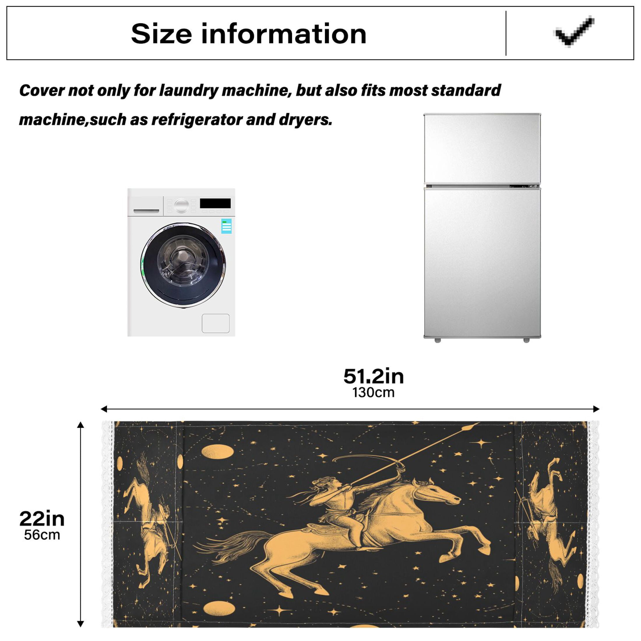 Sagittarius PatternWasher and Dryer Covers Dust-Proof and Oil Resistant Fridge Cover with 4 Storage Pockets Washing Machine Top Cover for Laundry Kitchen Home 51.2 x 22 In