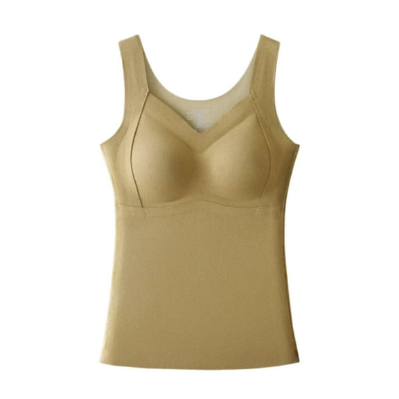 Fengactive Built-in Bra Thermal Underwear Shirts for Women Self-Bra Sleeveless Tank Tops Winter Warm Base Layer Vest