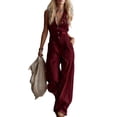 thumbnail image 3 of Sentmoon Boho Romper Summer Overalls for Women Sleeveless V Neck Solid Color Button Down Loose Fit Travel Jumpsuits for Women with Pockets for Gym and Workout, 3 of 6