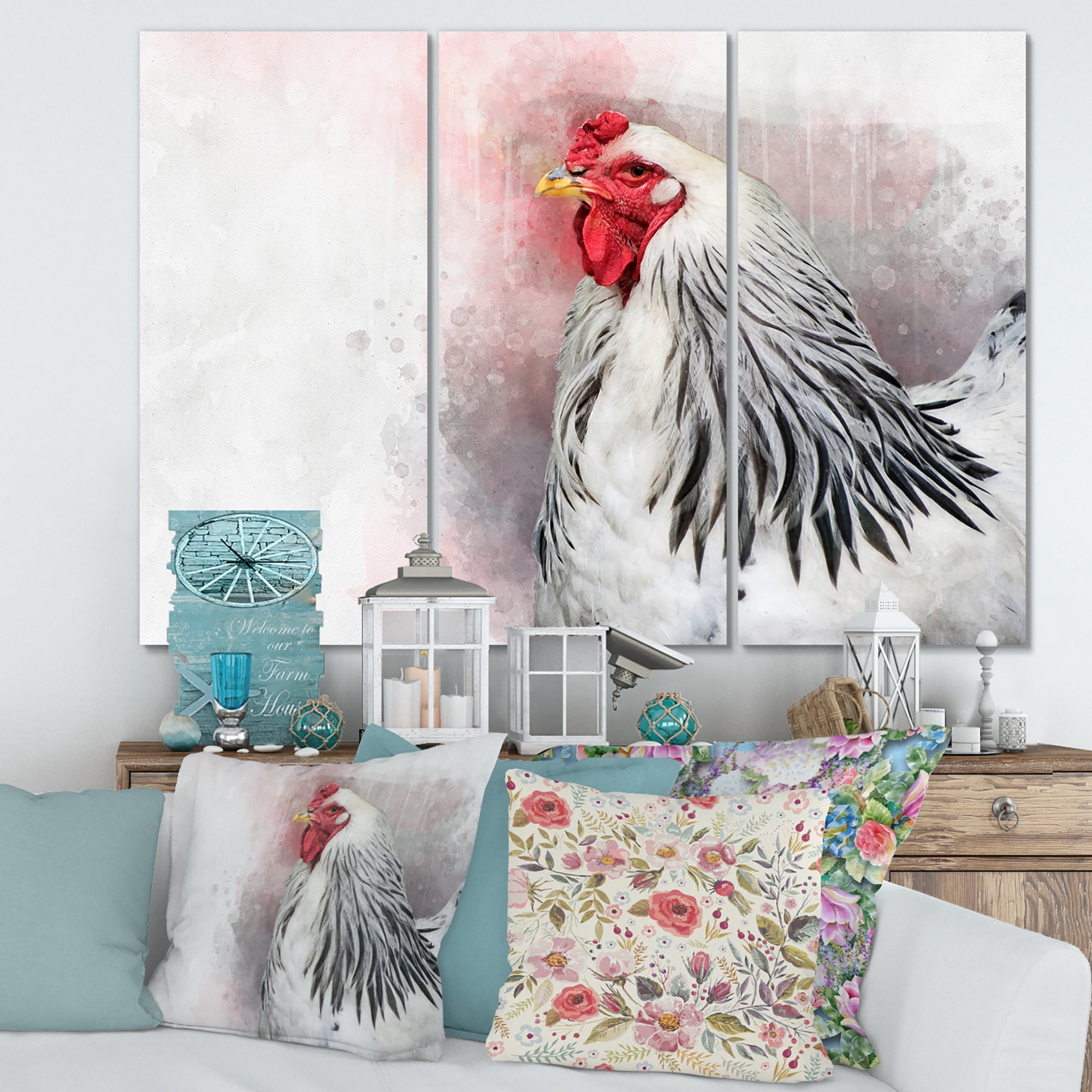 Designart ' Close Up Of White Columbia Brahma Rooster Bird ' Traditional Canvas Wall Art Print