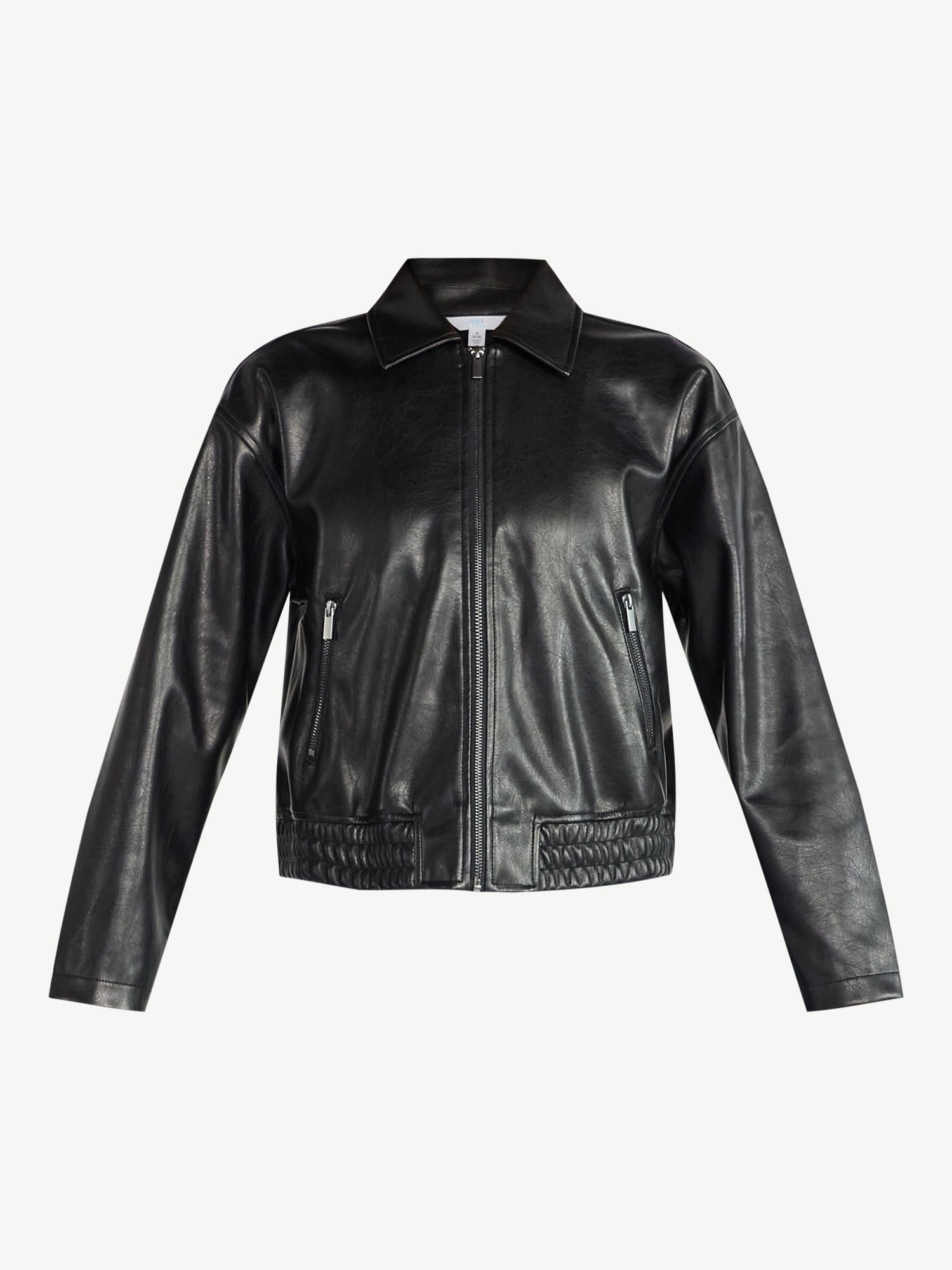 Time and Tru Women's Faux Leather Zip Jacket, Midweight, Sizes XS-XXXL