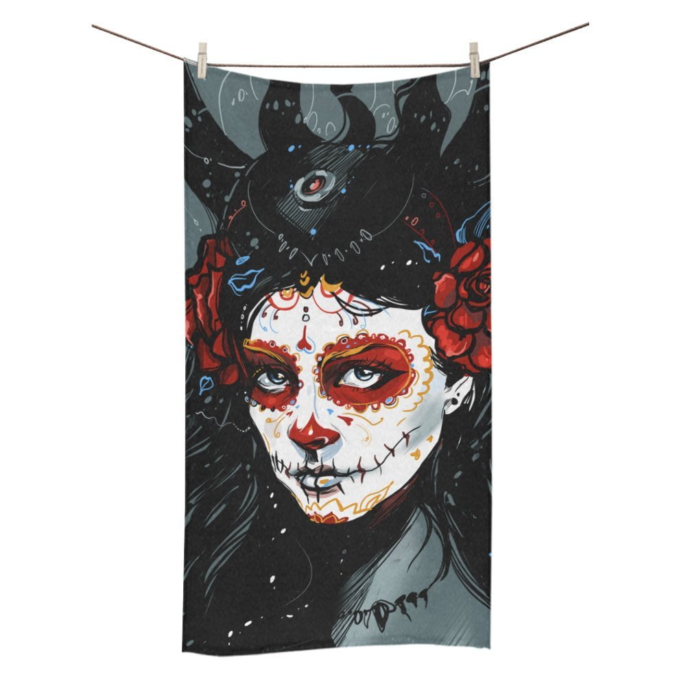 MKHERT Sugar Skull Day Of The Dead Bath Towel Shower Towel Wash Cloth