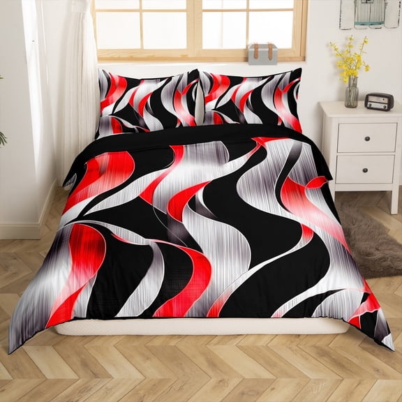 Erosebridal Lines Spiral Comforter Cover Twin,Geometric Stripes Bedding Twin Size,Abstract Artwork Duvet Cover Twin,Breathable Swirl Room Decor(No Comforter),Reversible,3pcs