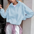 thumbnail image 2 of Fiaer Womens Sweatshirts Quarters Zip Pullovers V-Neck Long Sleeve Lapel Collared Solid Color Trendy Tops Blue S, 2 of 8