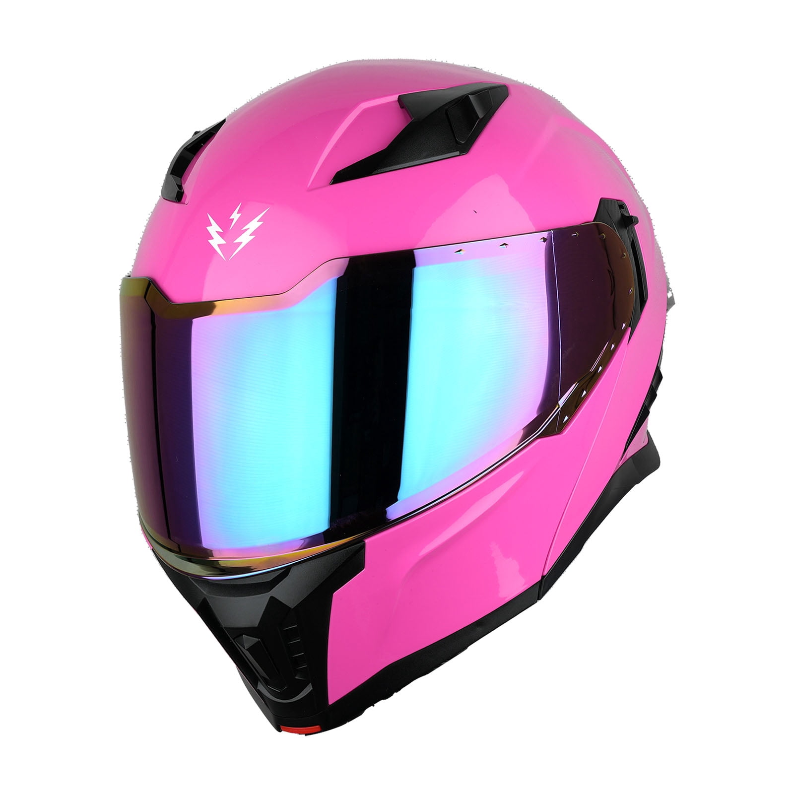 1Storm Motorcycle Modular Flip up Dual Visor Helmet Street Bike Sun Shield Full Face KT928: Glossy Pink + One Extra Clear Shield