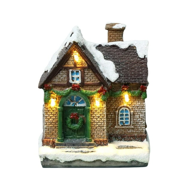 Escena navideña Casas de pueblo, Casas de pueblo navideñas iluminadas con LED Decoraciones navideñas de paisajes nevados Miniatura navideña