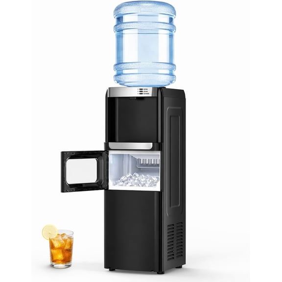 KNDKO Water Dispenser with Ice Maker,Top Loading Hot & Cold Water Cooler for 5 Gallon Bottles,33LBS/24H Bullet Ice Maker Output,Child Safety Lock,Ideal for Home,Office,Garage - Black