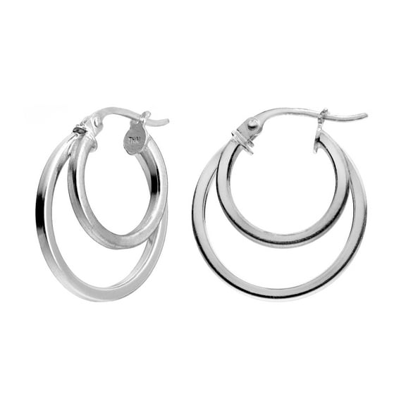 Sterling Silver Double Circle Square-Tube Polished Hoop Earrings, 18mm